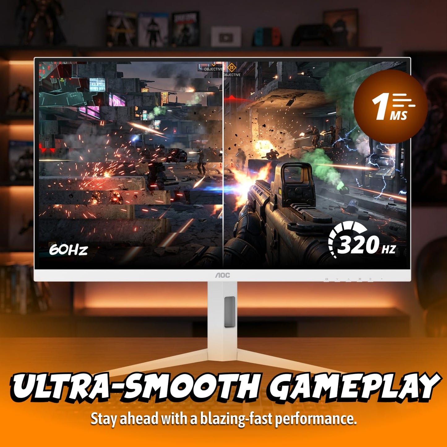 AOC 27 Inch QHD Gaming Monitor 240Hz 0.3ms, Overclock 260Hz, IPS, 2560x1440, G-Sync Compatible, HDR Ready, DisplayPort 1.4 HDMI 2.0, VESA Mount, 3-Year Zero-Bright-Dot, Q27G41ZE
