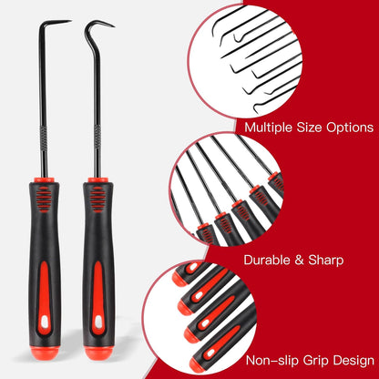 Rindion 10PCS Pick Set Mechanic, Hook and Pick Tool Set with Non-Slip Grip, Long & Mini Automotive Pick Set for O-Ring, Seal & Gasket Removal, Car Repair, Mechanical and DIY Use(Red)