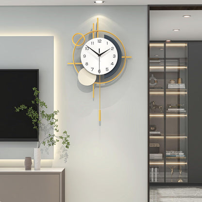Wall Clock Decorative Large Modern Wall Clock Silent Non-Ticking Battery Operated Gold Unique Pendulum Clock for Living Room,Bedroom,Office,Kitchen,Bathroom,Wall Decor 13.8x21.9in