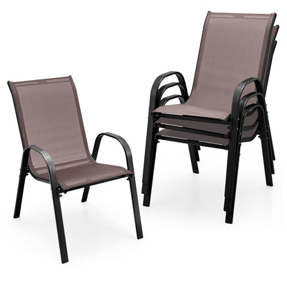 Tangkula Patio Dining Chairs Set of 4, Outdoor Stackable All Weather Heavy Duty Dining Chairs Set with Armrests, Support 330 LBS, for Poolside, Backyard, Garden, Deck, Front Porch (Brown)