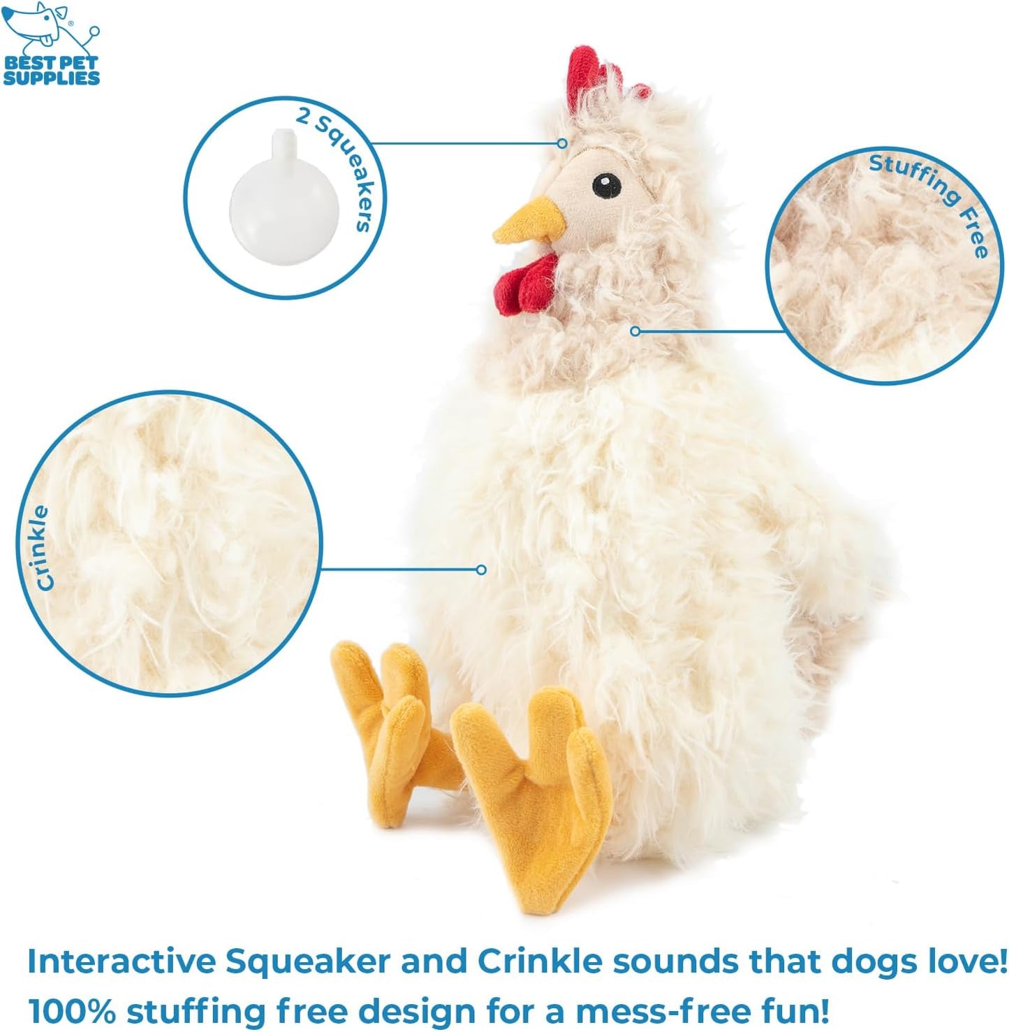 Best Pet Supplies Interactive Squeaky Dog Chew Toy, Ideal Dog Toys for Chewers, Small, Medium & Large Dogs, and Fetch Lovers - Crinkle Duck (Yellow), Large