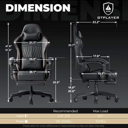 GTPLAYER Gaming Chair for Adults, Ergonomic Computer Game Chairs with Speakers, Footrest & Linkage Armrest, Reclining High Back Silla Gamer for Home Office, Ace Pro, Off-White