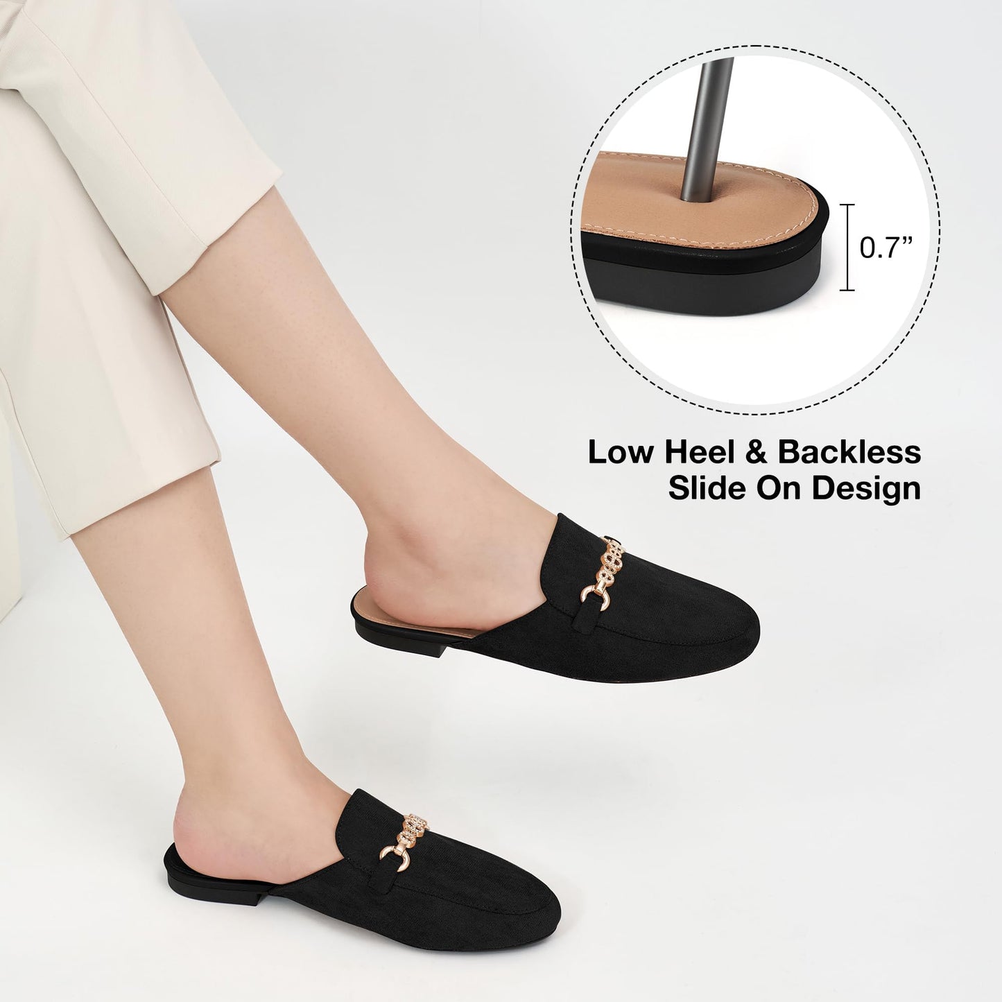 Womens Mules Buckle Flats: Classic Suede Slip On Shoes Dressy Closed Toe Backless Slides Loafers 2026 for Business Work Office Casual