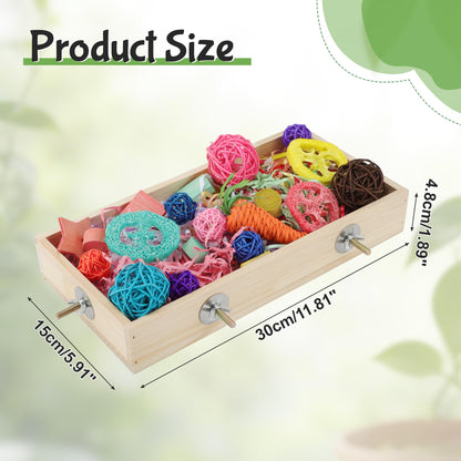 Bird Foraging Toys Box, Wooden Foraging and Shredding Toy for Birds, Bird Box for Mental Stimulation, Wood Colour