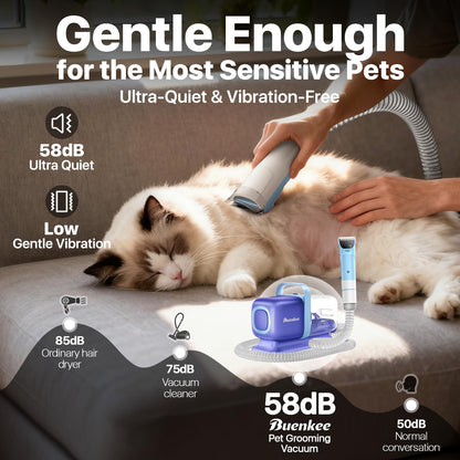 Buenkee Dog Grooming Vacuum Kit, 15000Pa Clipper, Shedding Brush, 2L, White | Brush, trim and deshed at home with less flying fur, mess-control suction and fewer emptying breaks during longer sessions