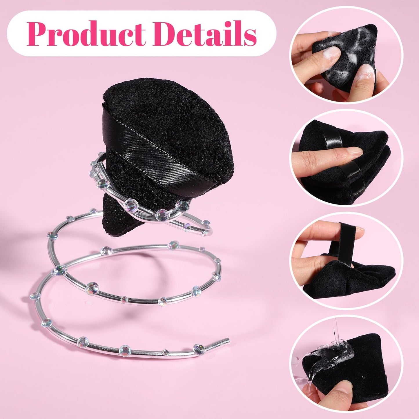 Pimoys 6 Pieces Powder Puff, Face Makeup Sponge Soft Velour Triangle Powder Puffs Beauty Sponge for Loose Powder (Black, Pink)