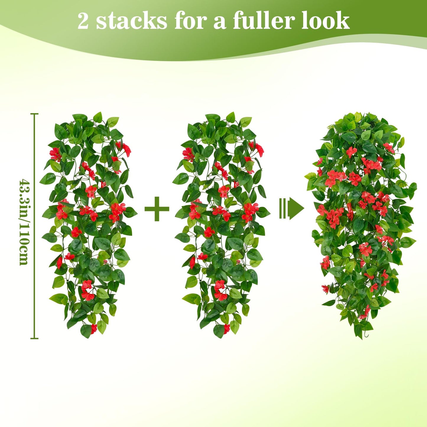 BLEUM CADE Fake Hanging Plants, 2pcs Artificial Pothos Vines Faux Plants Greenery for Wall Home Living Room Office Indoor Outdoor Decor (No Baskets)
