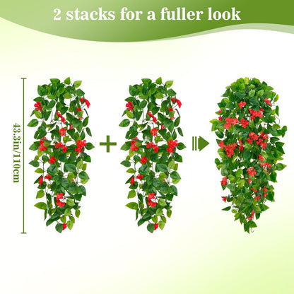 BLEUM CADE Fake Hanging Plants, 2pcs Artificial Pothos Vines Faux Plants Greenery for Wall Home Living Room Office Indoor Outdoor Decor (No Baskets)