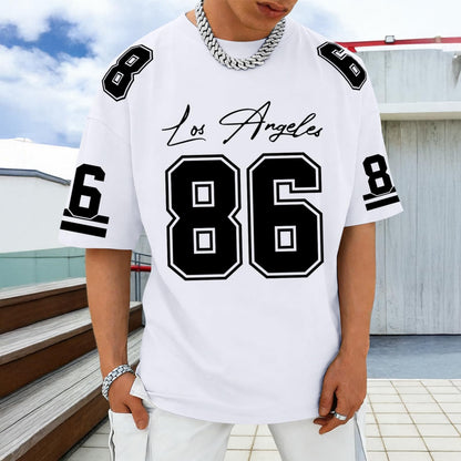 Graphic Tees Men Oversized Streetwear Tshirts for Men Number Los Angeles Print Jerseys Shirt Casual Tee Top