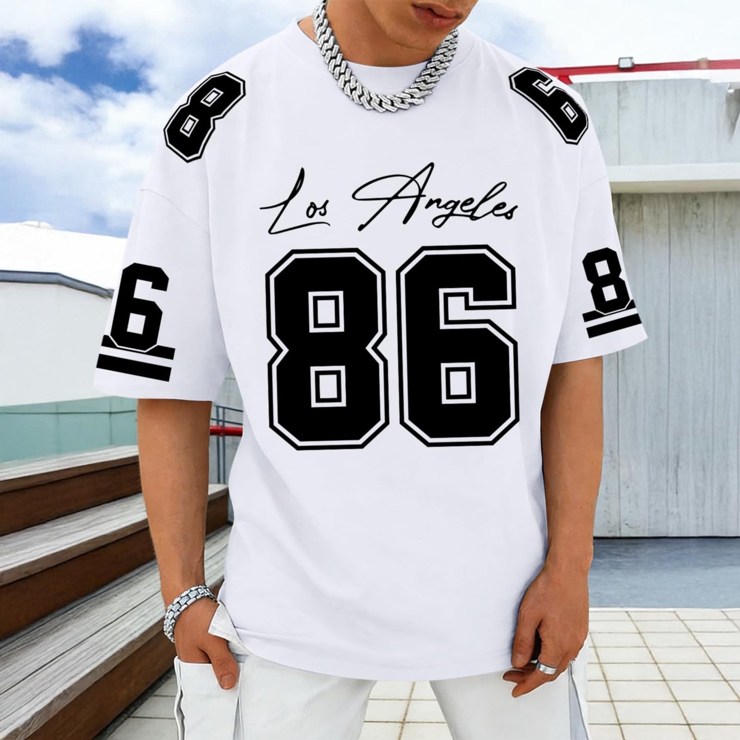 Graphic Tees Men Oversized Streetwear Tshirts for Men Number Los Angeles Print Jerseys Shirt Casual Tee Top