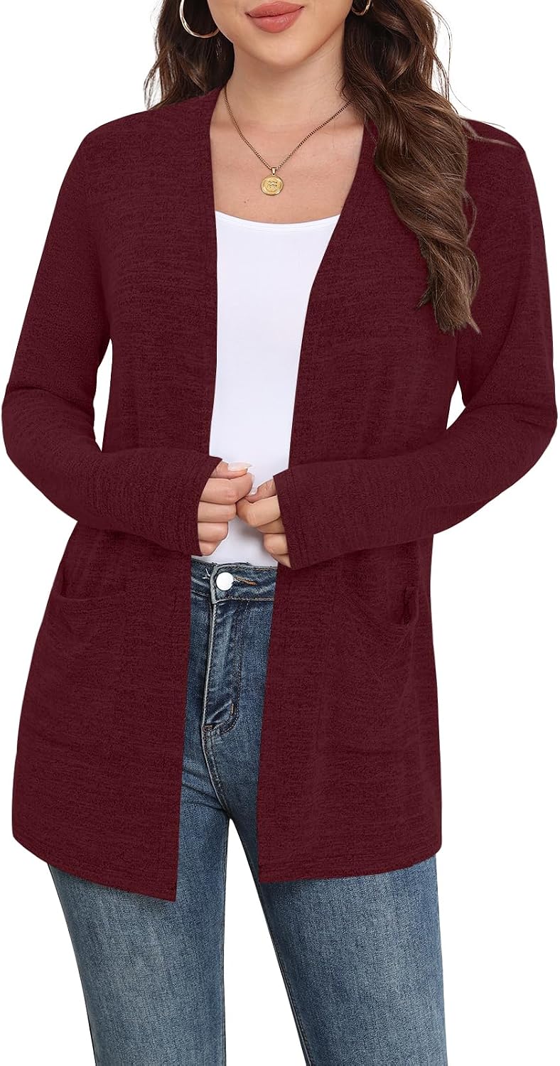 Yincro Womens Lightweight Cardigan Long Sleeve Open Front Casual Sweater Cardigans with Pockets