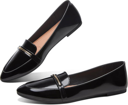 Obtaom Women's Pointy Toe Loafer Flat Comfortable Faux Suede Work Shoes,Cute Penny Loafer Slip On Ballet Flat
