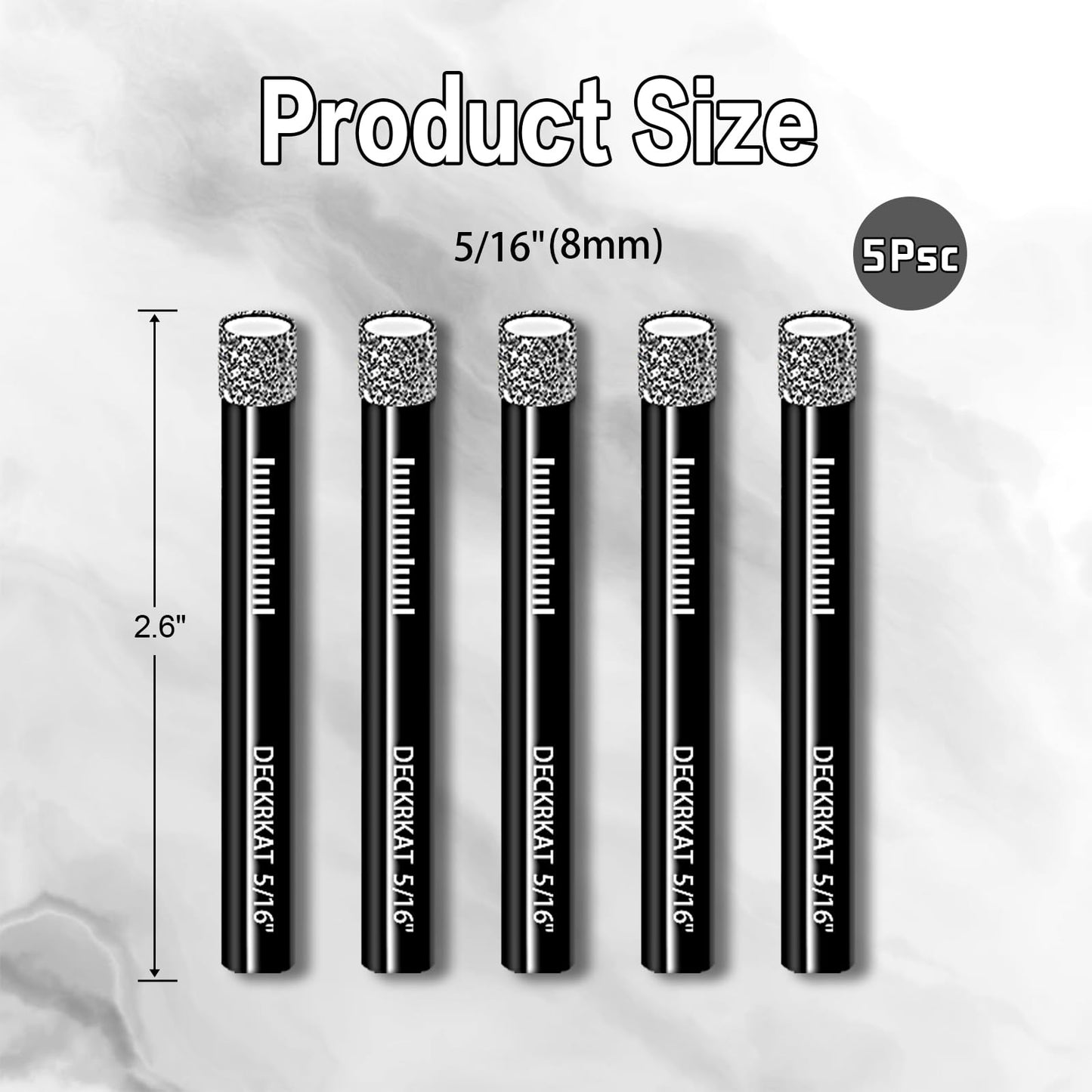 7 Piece Diamond Drill Bits Set, Core Drill Bits for Hard Materials - Tiles Ceramics Glass Stones – Built in Coolant, Fast Dry Drilling - Sizes 3/16" 1/4" 5/16" 3/8" 1/2" - Round Shank, Storage Case