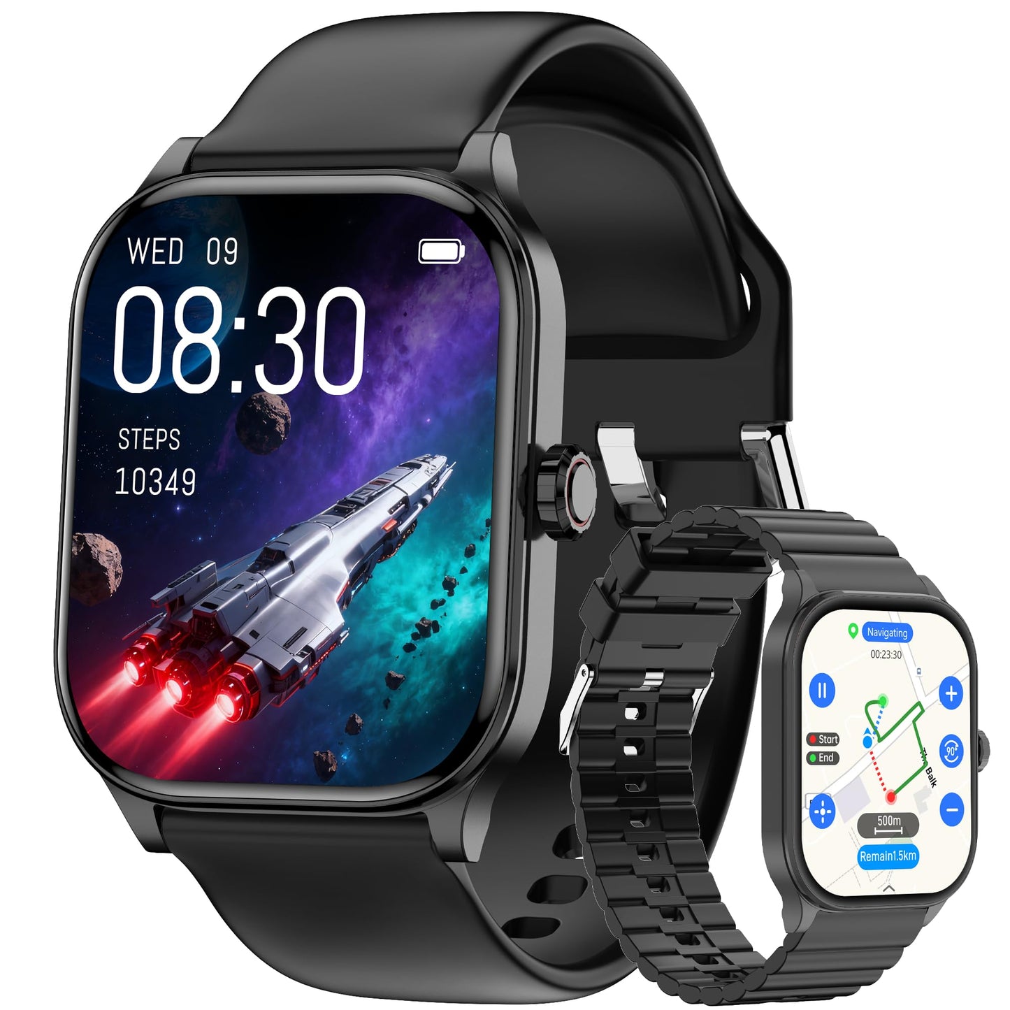 Smart Watch for Women Men, GPS Smartwatches with Heart Rate/SpO2/Sleep/Stress Monitor, 100+ Sports Fitness Watches, IP68 Waterproof Activity Tracker for Android/ iOS Phone (Silver, 1.96"_GPS+Map)