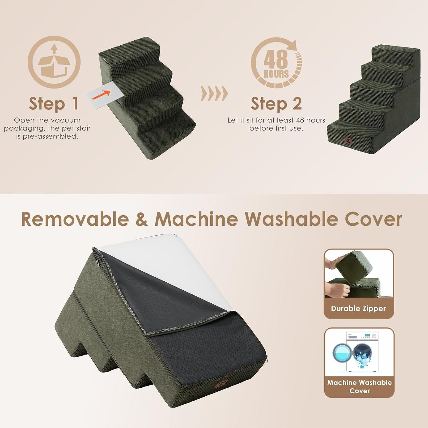 EHEYCIGA Dog Stairs for Small Dogs 13.5" H, 3-Step Dog Steps for Couch Sofa and Chair, Pet Steps for Medium Cats, Non-Slip Balanced Pet Ramp Indoor, Grey
