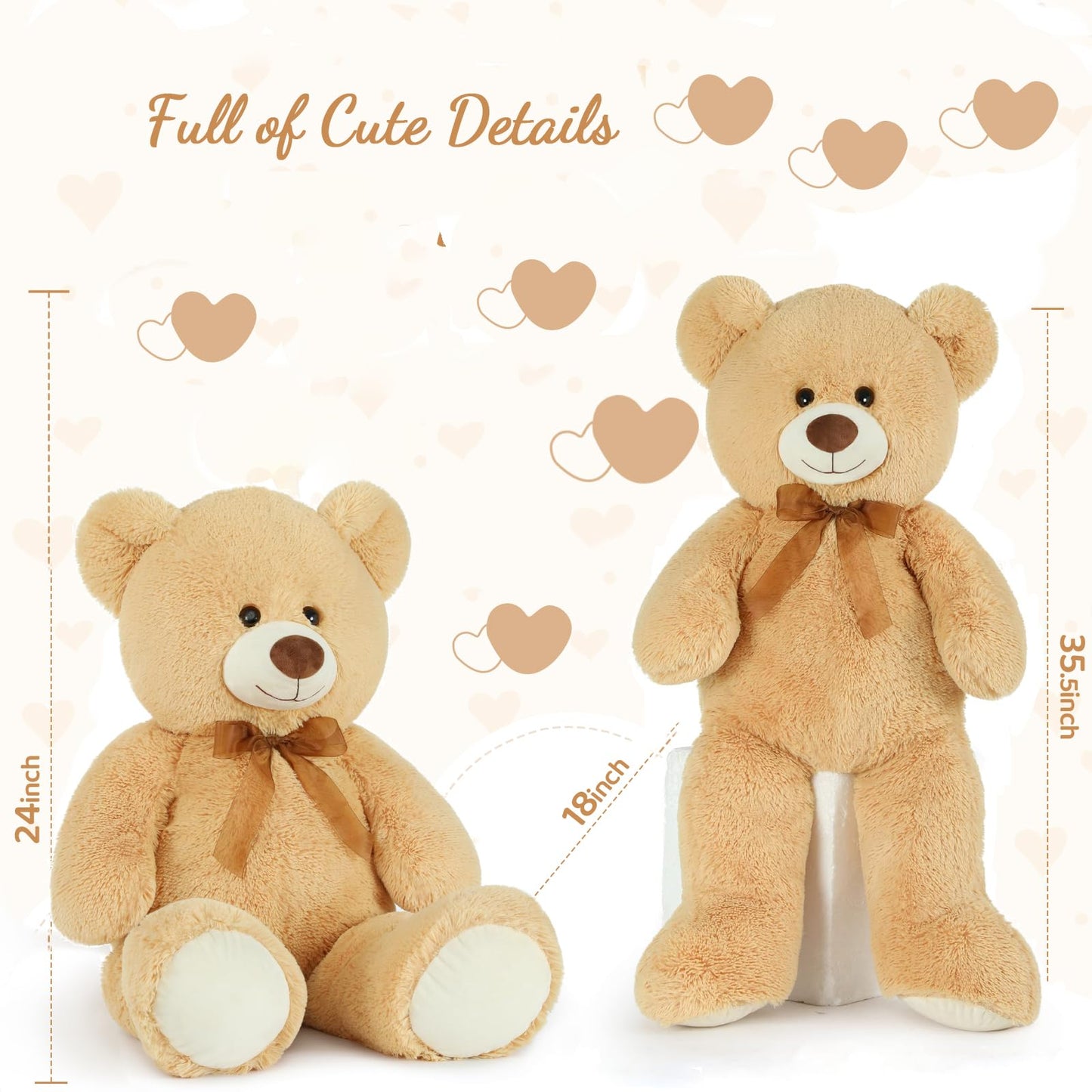 Toys Studio 47 Inch Big Teddy Bear Giant Stuffed Animal for Girls, 4 Feet Large Teddy Bear Baby Shower Party Decorations Kids Women Girlfriend Christmas Valentines Gifts, Light Brown