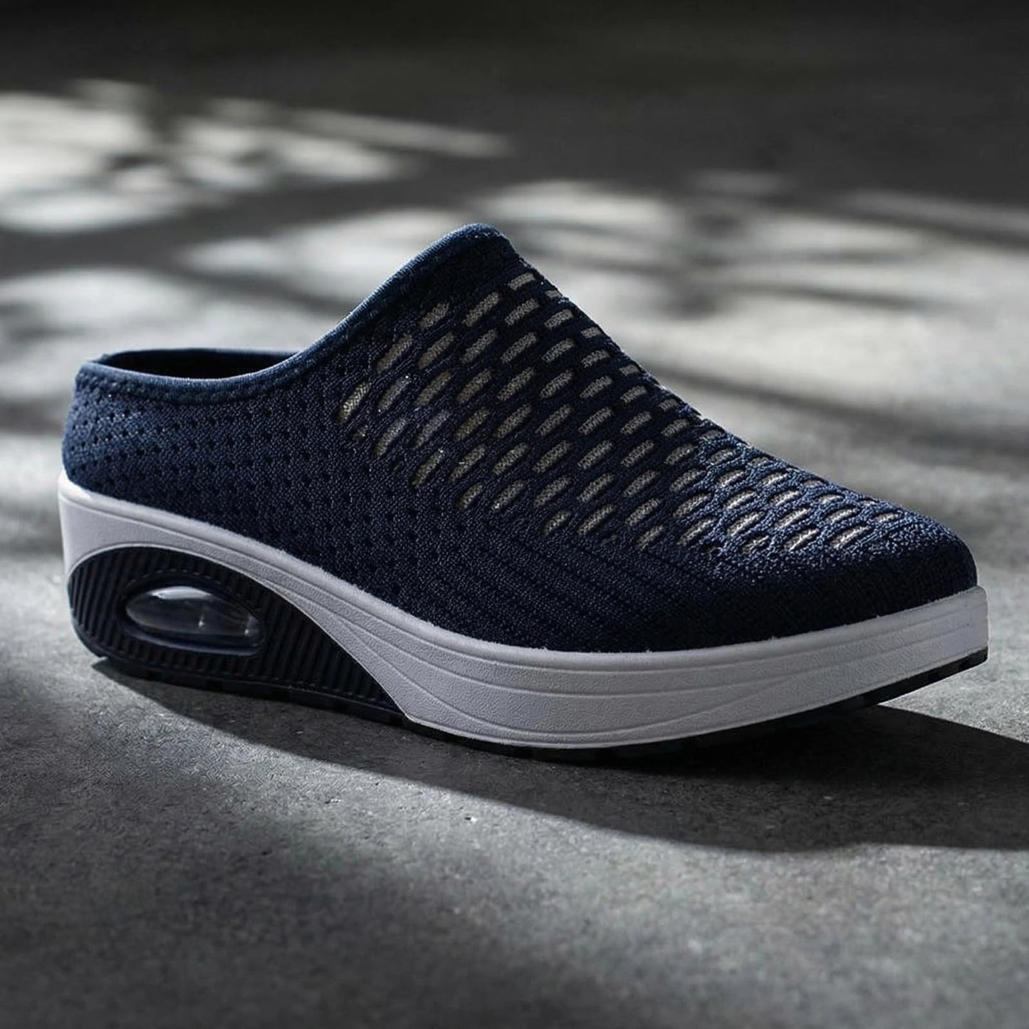 Women's Mesh Stretch Knitted Air Cushion Mule Clogs Fashion Comfortable Closed Round Toe Breathable Slip On Wedge Orthopedic Mules Sneaker for Summer Casual Beach Walking Slippers