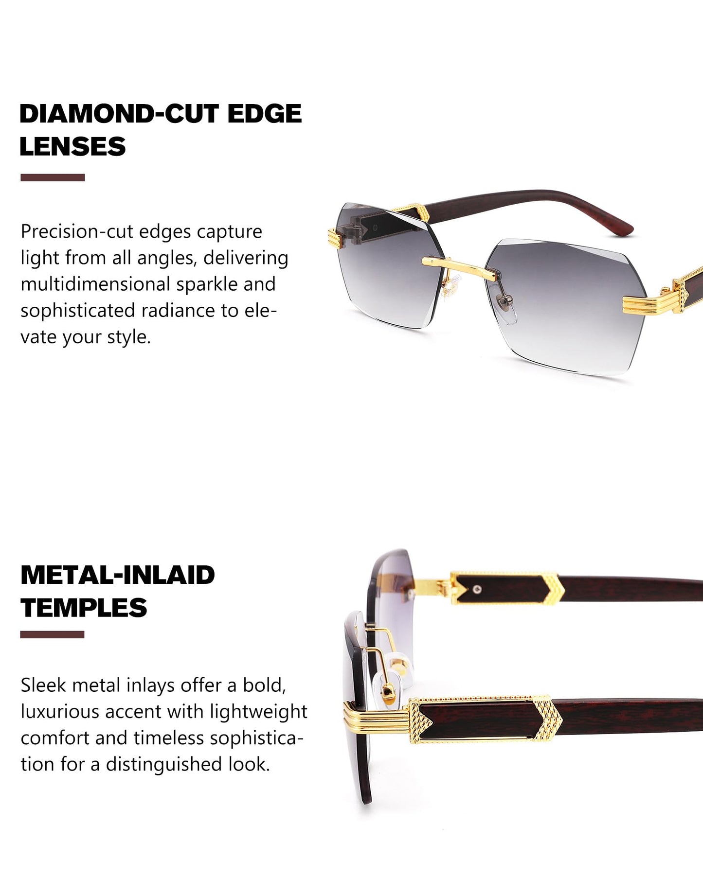 Pro Acme Rimless Rectangle Sunglasses for Men Women Hexagon Shade Eyewear Frameless y2k Glasses