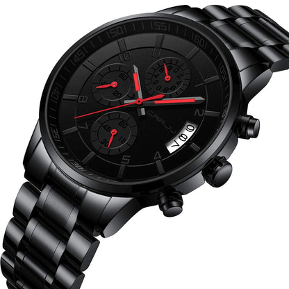 CRRJU Men's Fashion Stainless Steel Watches Date Waterproof Chronograph Wristwatches,Black Steel Band Waterproof Quartz Watch for Men