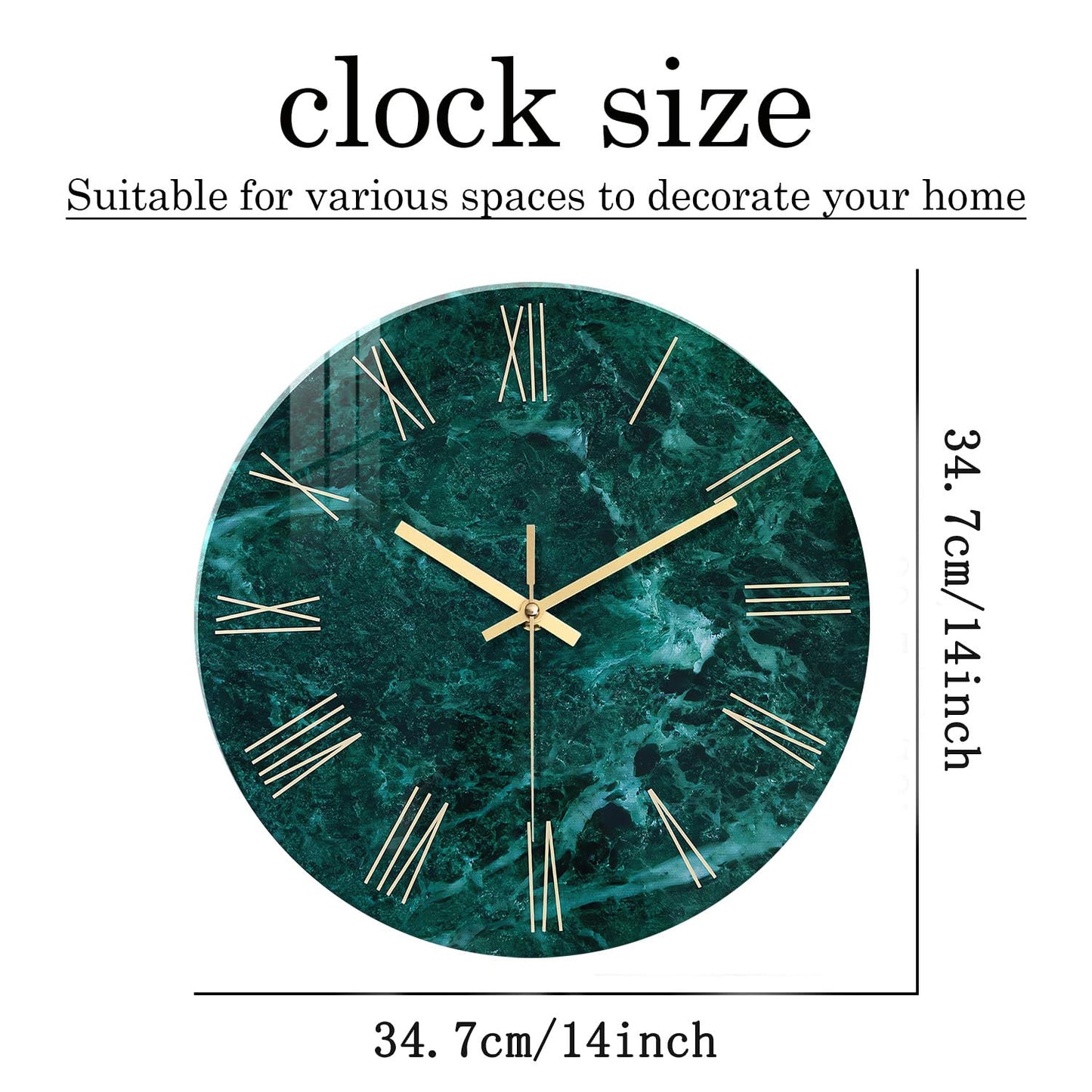 White Marble Glass Wall Clocks Battery Operated 12 Inch Abstract Decorative Analog Wall Clocks for Living Room Bedroom Office Silent Wall Clock Modern