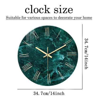 White Marble Glass Wall Clocks Battery Operated 12 Inch Abstract Decorative Analog Wall Clocks for Living Room Bedroom Office Silent Wall Clock Modern