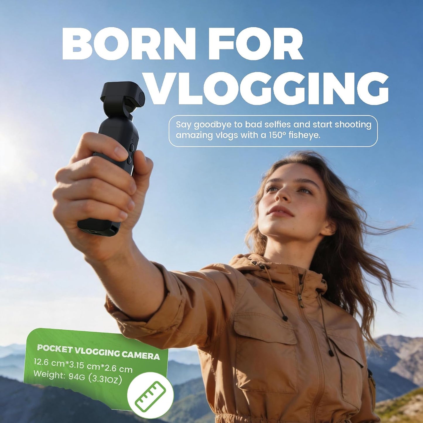 Kaysunlink 1080P Vlogging Camera with 270°Rotatable Lens, Handheld POV Pocket Camera with Touch Screen & WIFI, 5 Hours Power, One-button Recording Camcorder with 64GB Card for Daily Use, Travel, Black