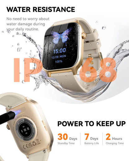 Smart Watches for Women Men, Fitness Tracker Watch with 110 Sports Modes, Step Counter/Sleep Monitor/Pedometer, IP68 Waterproof, Bluetooth Call & Music Control Smartwatch for iPhone/Android,Starlight