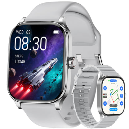 Smart Watch for Women Men, GPS Smartwatches with Heart Rate/SpO2/Sleep/Stress Monitor, 100+ Sports Fitness Watches, IP68 Waterproof Activity Tracker for Android/ iOS Phone (Silver, 1.96"_GPS+Map)