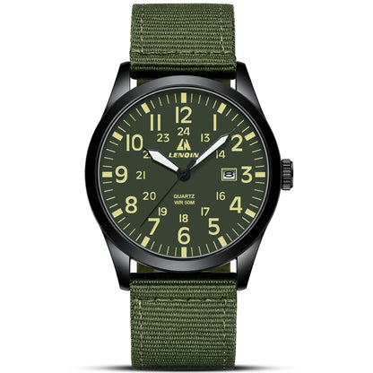 LN LENQIN Mens Watches Unisex Military Sport Nylon Strap Stylish Luminous Fashion Analog Quartz Watch for Men Waterproof Army Tactical Casual Wristwatch