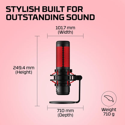 HyperX QuadCast 2 – USB Microphone for Gaming, Streaming and Podcasting, with On-Board Controls, LED Lighting, Removable Shock Mount, PC, Mac, PS5, PS4, USB-C - Black
