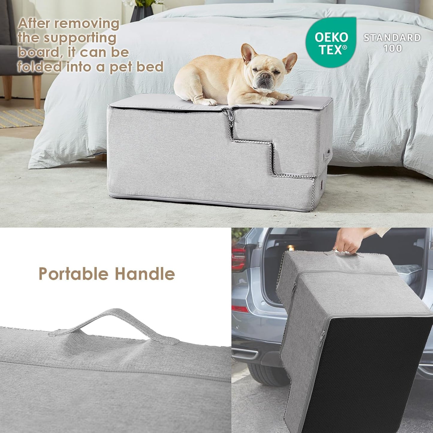EHEYCIGA Dog Stairs for Small Dogs 13.5" H, 3-Step Dog Steps for Couch Sofa and Chair, Pet Steps for Medium Cats, Non-Slip Balanced Pet Ramp Indoor, Grey