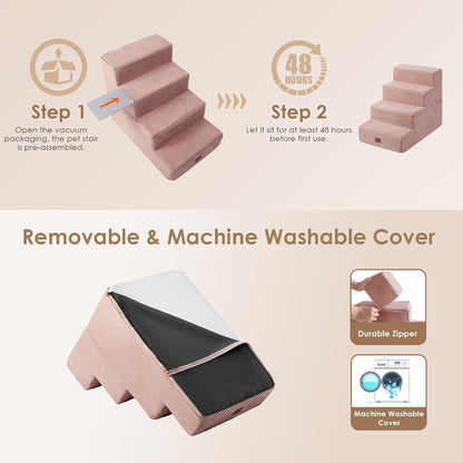EHEYCIGA Dog Stairs for Small Dogs 13.5" H, 3-Step Dog Steps for Couch Sofa and Chair, Pet Steps for Medium Cats, Non-Slip Balanced Pet Ramp Indoor, Grey