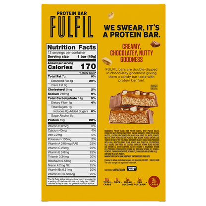 FULFIL Chocolate Peanut Butter Flavored Protein Bar Made with REESE's Peanut Butter, Gluten Free with 15g Protein, Pantry Staples, 12 Count