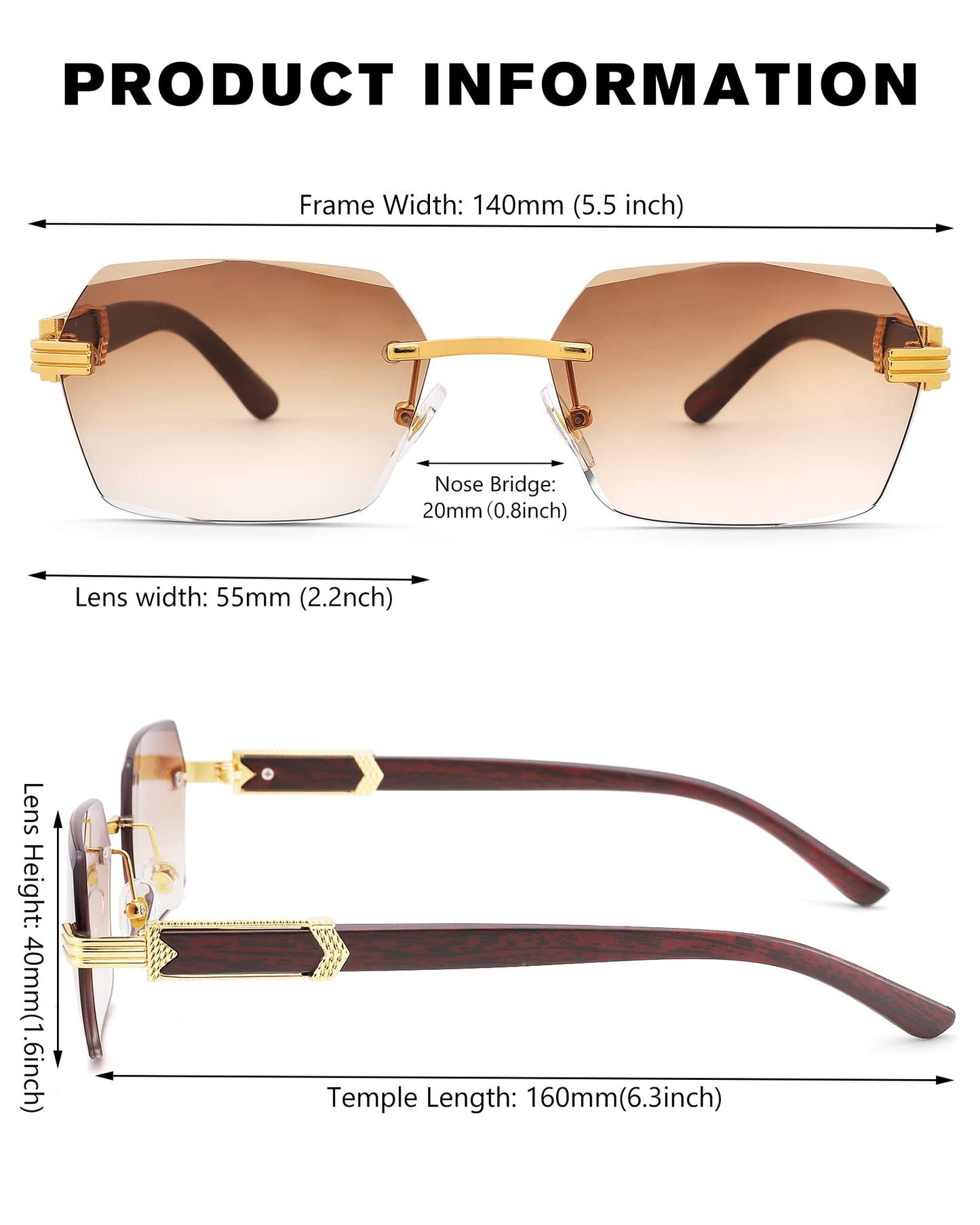 Pro Acme Rimless Rectangle Sunglasses for Men Women Hexagon Shade Eyewear Frameless y2k Glasses