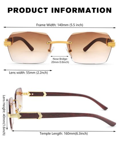 Pro Acme Rimless Rectangle Sunglasses for Men Women Hexagon Shade Eyewear Frameless y2k Glasses