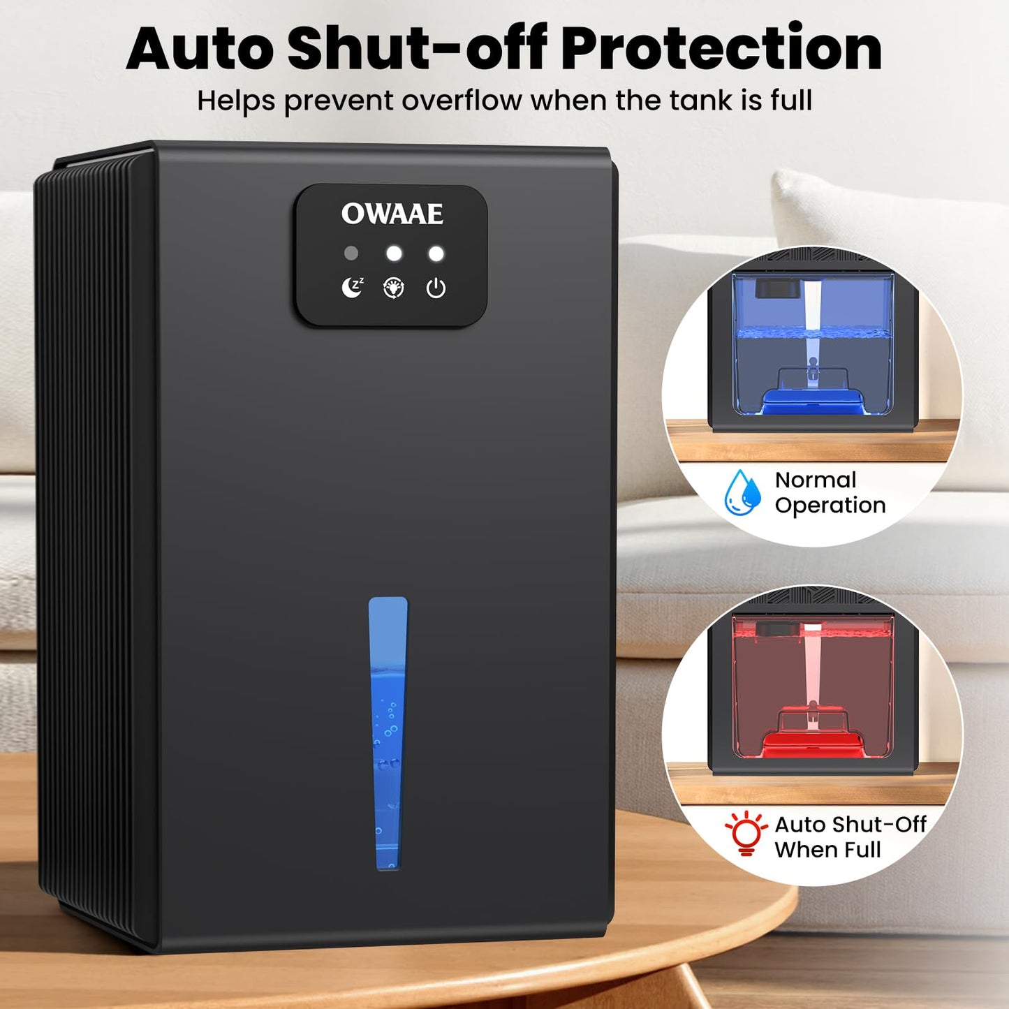 Dehumidifier, 1000 sq.ft Quiet Dehumidifiers for Home Bedroom Basement Bathroom with 95oz Water Tank, Sleep Mode Auto Shut-Off 7 Colors LED Light, Black