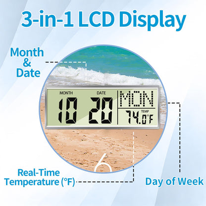Wilderness Sunset Wall Clock, 12 Inch Silent Non-Ticking Battery Operated Analog Clock with LCD Date Day Temp Display, Decorative for Living Room, Bedroom, Kitchen, Office, Farmhouse, Cabin