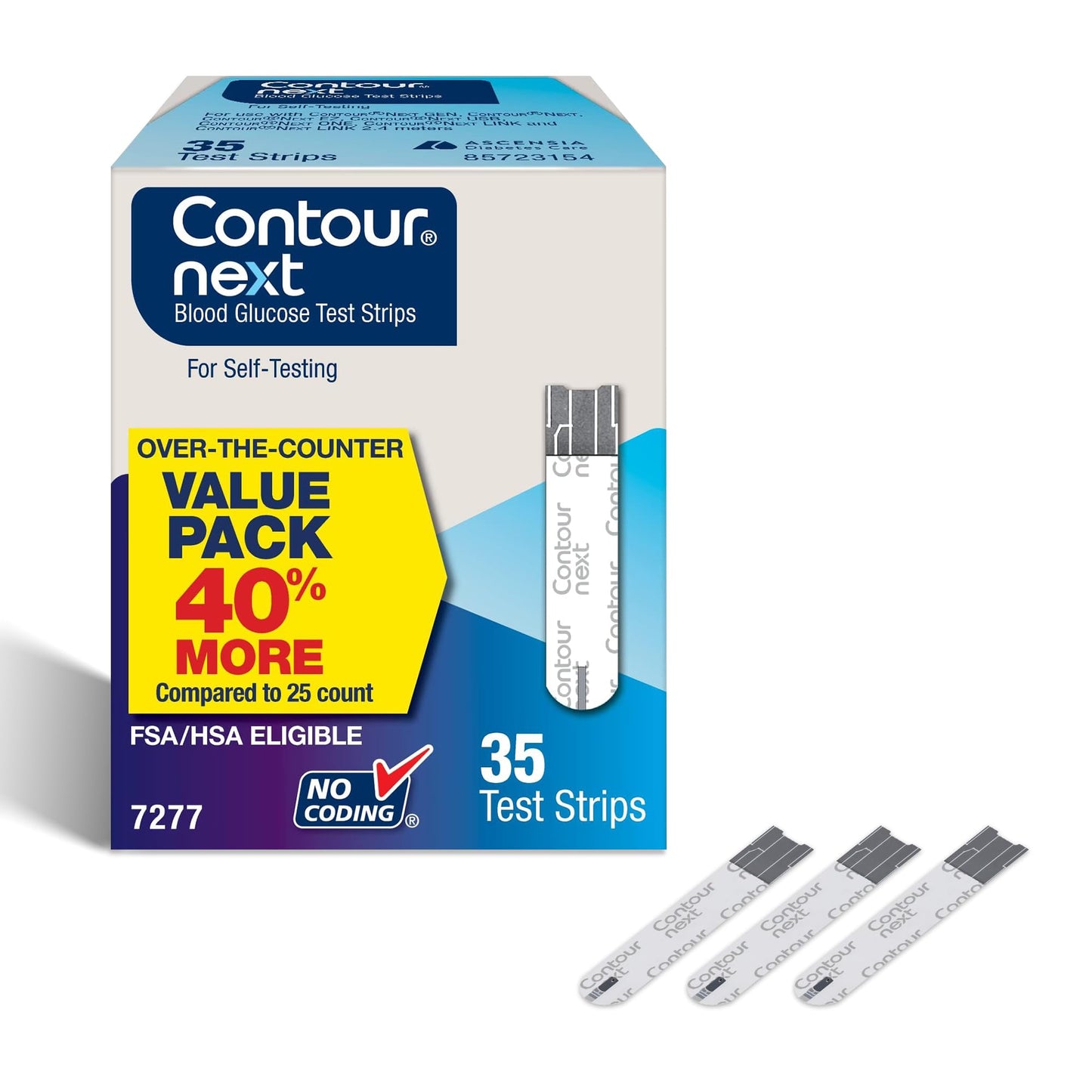 Ascensia Contour Next Blood Glucose Test Strips for Diabetes – 70 Count (1 Pack) - Accurate, No Coding, Second-Chance Sampling, Compatible with All Contour Next Meters for Easy Blood Sugar Testing