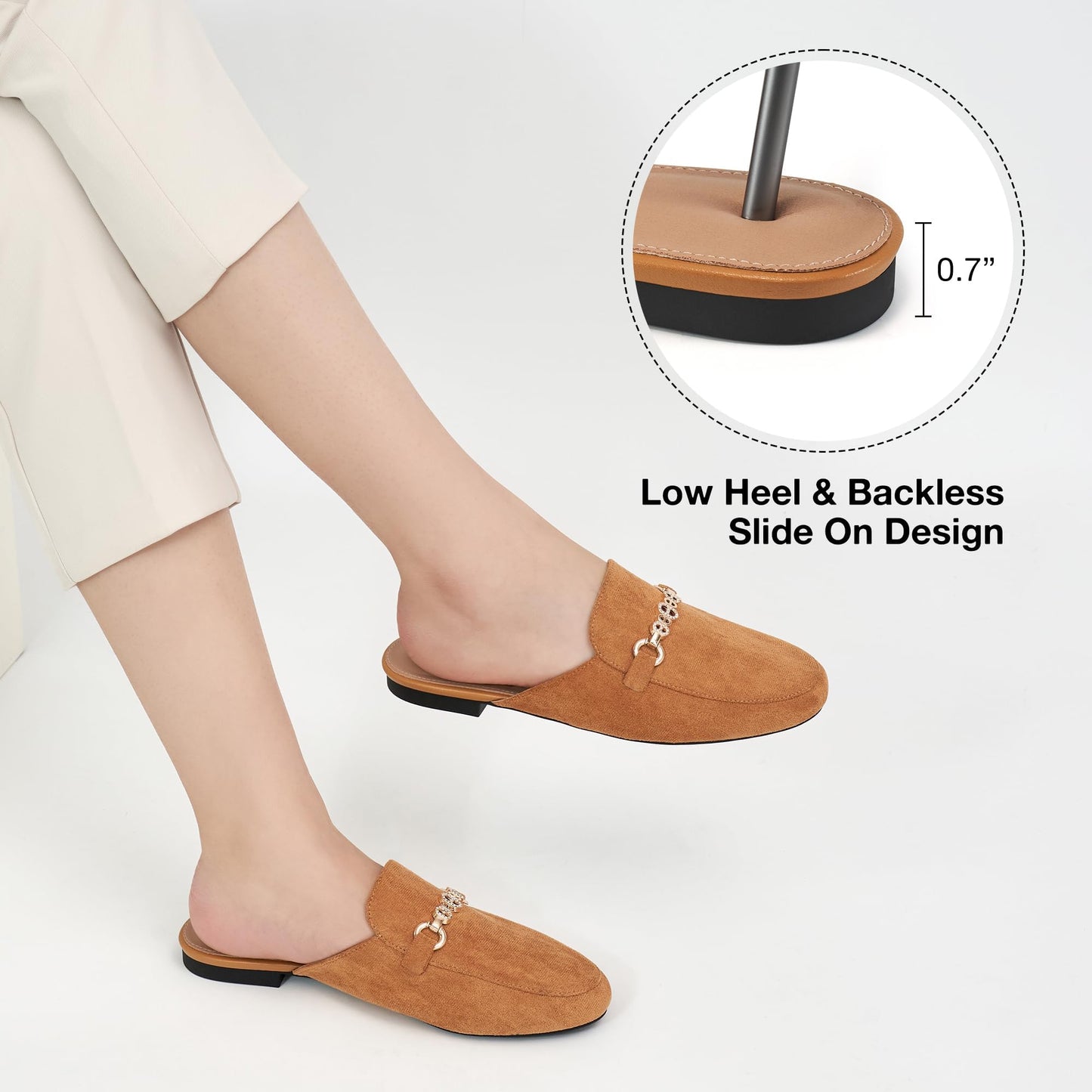 Womens Mules Buckle Flats: Classic Suede Slip On Shoes Dressy Closed Toe Backless Slides Loafers 2026 for Business Work Office Casual