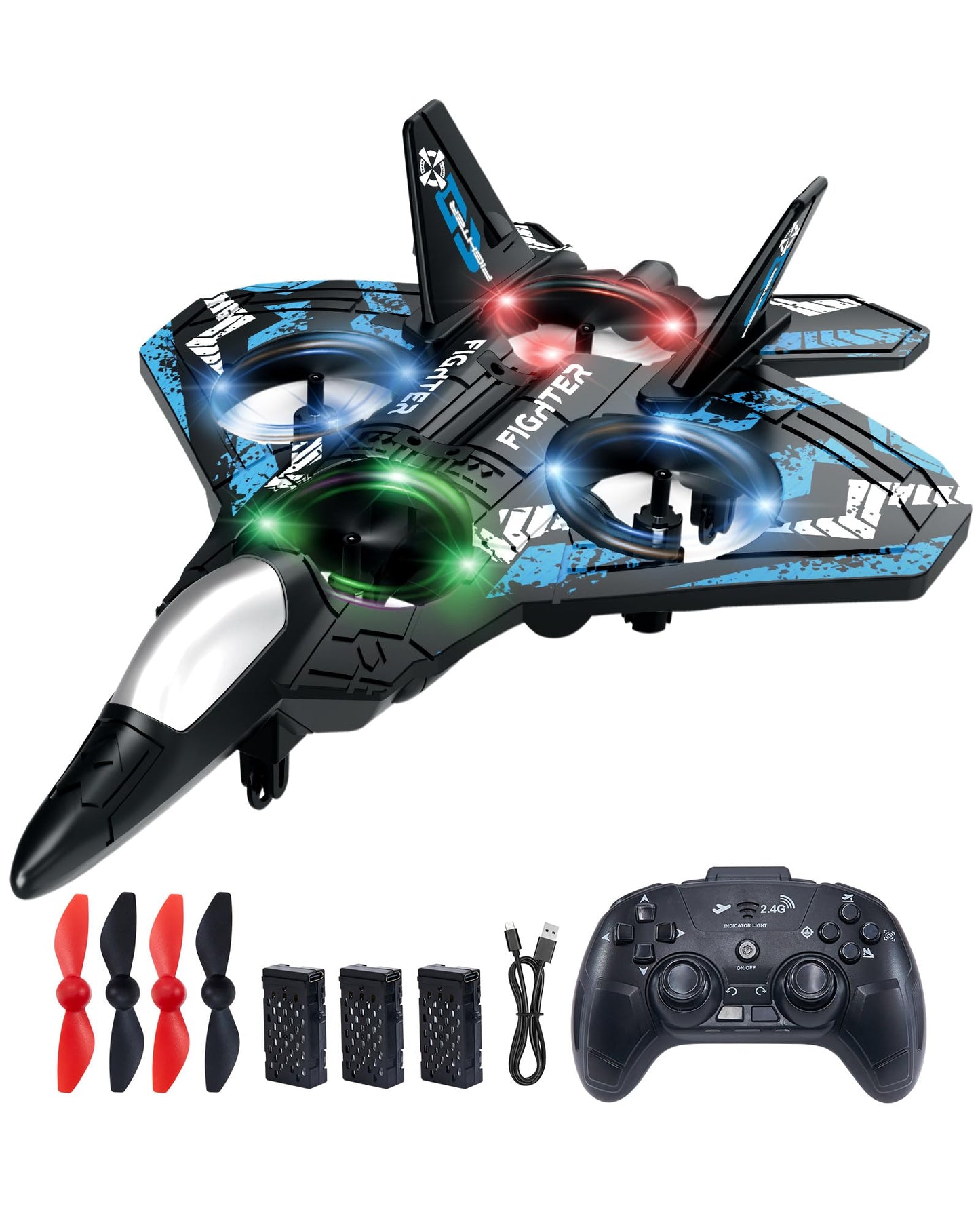 JoyRapt Form RC Plane Drones for Kids, Remote Control Airplane, Aircrafts for Boys and Girls, Jet Helicopter Drones with LED Lights 360° Flip, 4 Rechargeable Batteries (Two Pack)