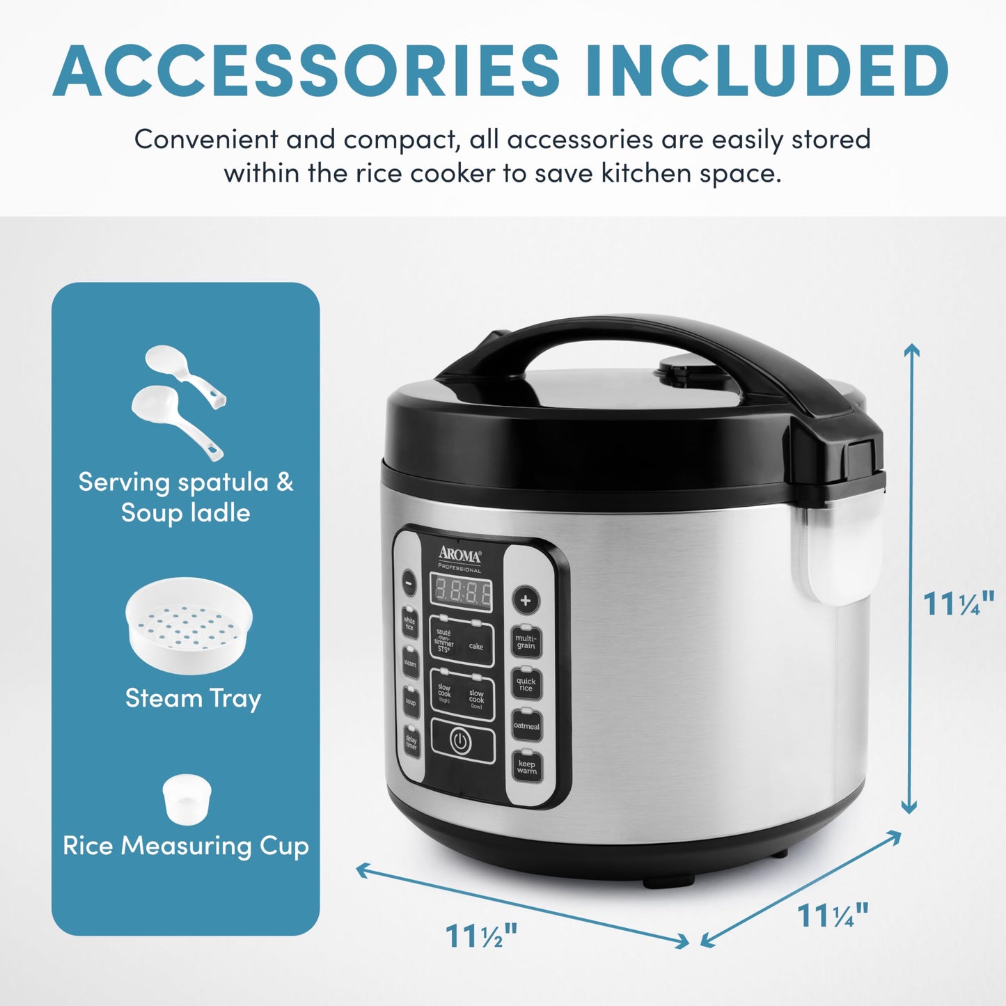 AROMA Digital Rice Cooker, 4-Cup (Uncooked) / 8-Cup (Cooked), Steamer, Grain Cooker, Multicooker, 2 Qt, Stainless Steel Exterior, ARC-914SBD