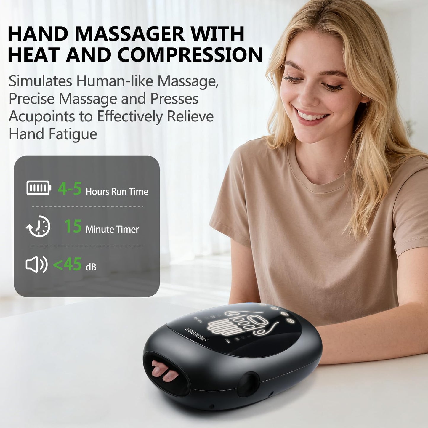 FSA-HSA Eligible Hand Massager with Heat and Compression for Arthritis Pain Relief, with 5-Finger Individual Therapy, Fits All Hand Sizes,Rechargeable & Portable (White)