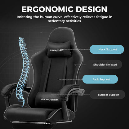 GTPLAYER Gaming Chair, Computer Chair with Footrest and Lumbar Support, Height Adjustable Game Chair with 360°-Swivel Seat and Headrest and for Office or Gaming (Pearl White)