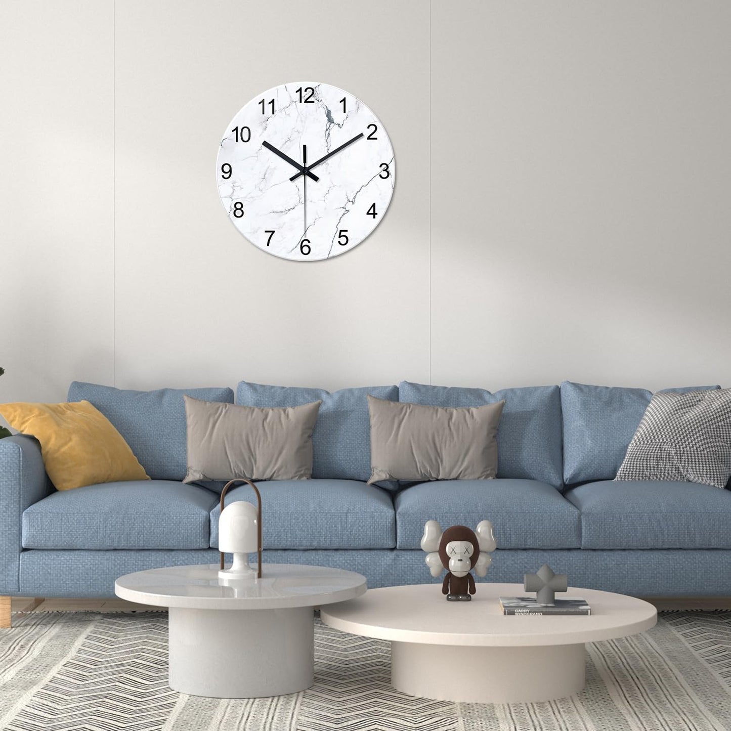 White Marble Glass Wall Clocks Battery Operated 12 Inch Abstract Decorative Analog Wall Clocks for Living Room Bedroom Office Silent Wall Clock Modern