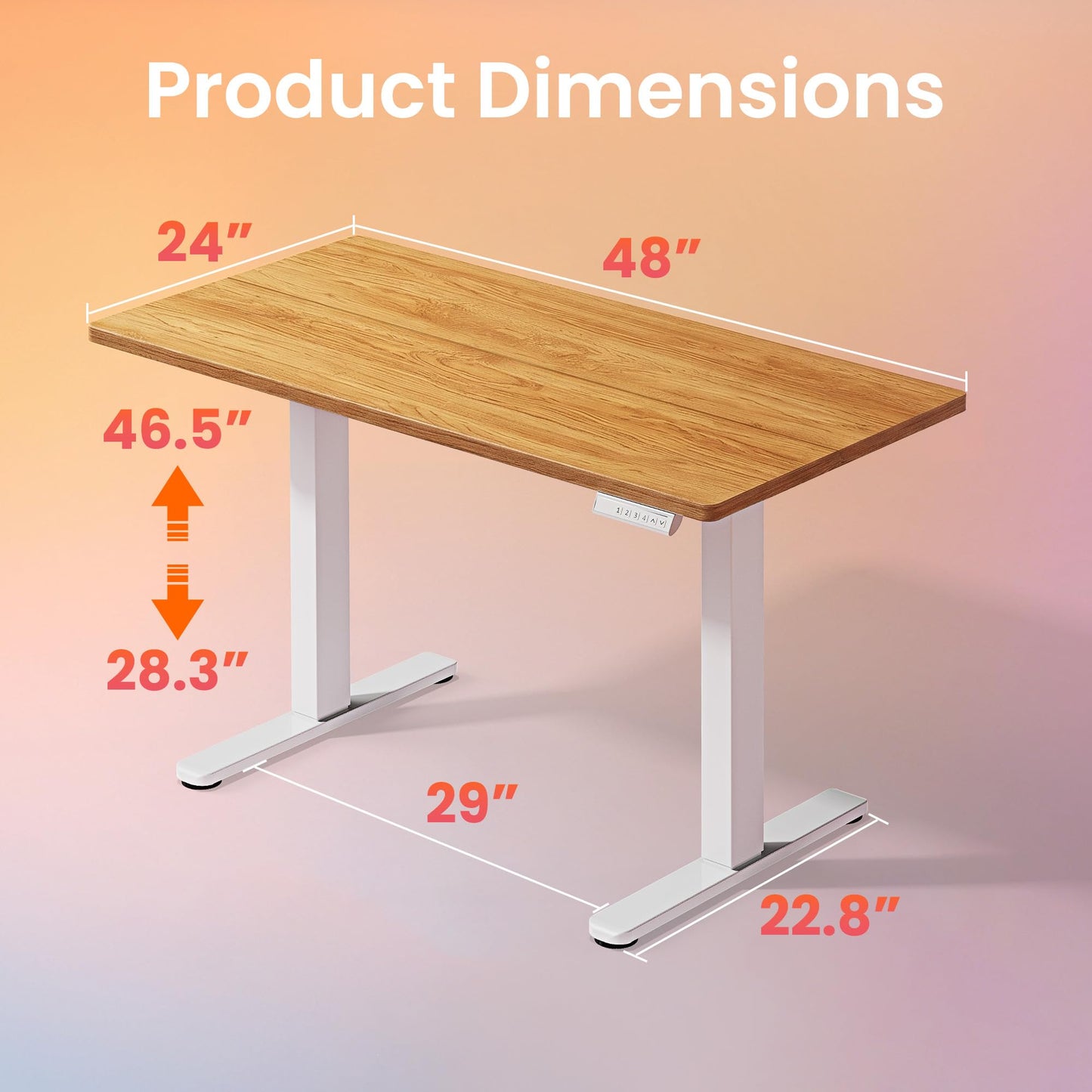HUANUO 32" Small Electric Standing Desk Adjustable Height, 4 Memory Height Settings, Sit Stand Up Desk for Home Office & Computer Workstation, LightWalnut