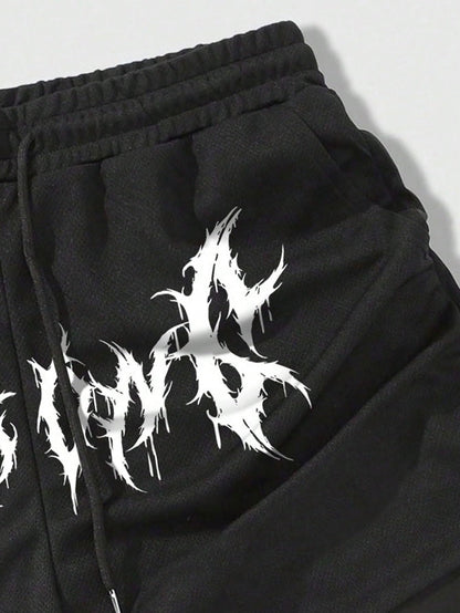 QJQ Men's 2 in 1 Goth Graphic Drawstring Elastic Waist Shorts Summer Casual Workout Athletic Gym Track Shorts