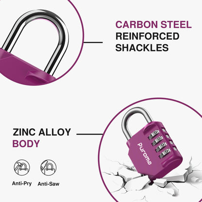 Puroma 2 Pack Combination Lock 4 Digit Padlock for School Gym Locker, Sports Locker, Fence, Toolbox, Case, Hasp Storage (Black & Code Window)