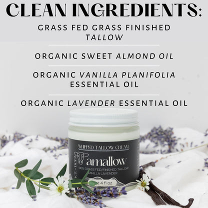 Amallow 100% Grass Fed Beef Tallow for Skin Care - Face + Body - Whipped Moisturizer for Sensitive Skin - Natural Lotion, 4 FL. oz. (Unscented + Jojoba Oil)