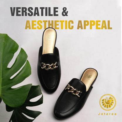 JATAREA Women's Flat Mules | Round Toe Genuine Printed Leather Slip-Ons for Any Summer Outing Shoes