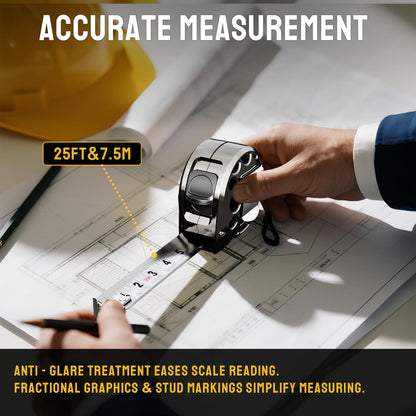 STEELITE Tape Measure 25'FT Stainless Steel Waterproof & Rustproof Retractable Measuring Tape with Hollow Design Carbon Fiber
